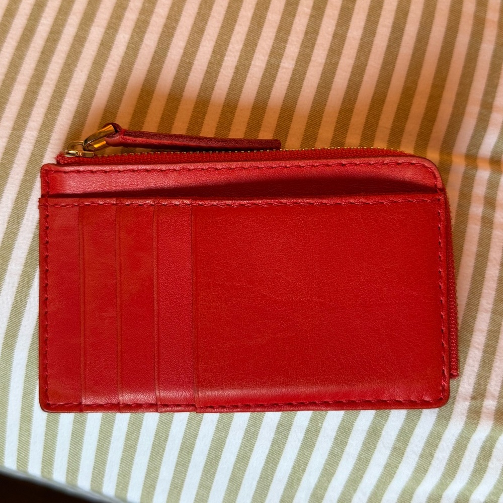 Madewell Essential Zip Card Case Wallet in Wild Poppy Leather